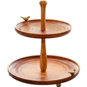 تصویر ظرف شیرینی خوری دو طبقه چوبی ضدآب با چوب روس 