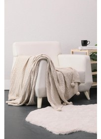 تصویر پتو تلویزیونی بافتنی بیوکاتن و پوم‌پوم - بژ برند favora Biocotton Knitwear Pompom TV Blanket - Beige