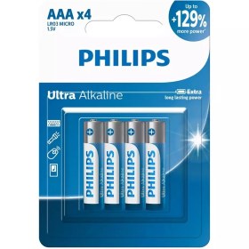 تصویر باتری نیم قلمی فیلیپس مدل Ultra Alkaline LR03E4B/40 بسته 4 عددی Philips Ultra Alkaline LR03E4B/40 AAA Battery - Pack of 4