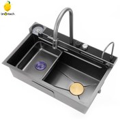 تصویر سینک هوشمند آشپزخانه هوادیائو استیل 304 با لیوان شور و صفحه دیجیتال Huadiao smart sink