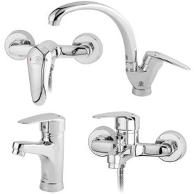 تصویر ست شیرآلات قهرمان مدل زوبین Ghahraman Bath Faucet Chrome Zobin Model