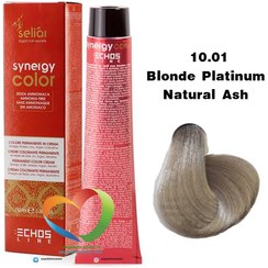 تصویر رنگ موی بدون آمونیاک بلوند دودی پلاتینه 10.01 سینرژی اچ اس لاین Hair Color ECHOSLINE Synergy Blonde Platinum Ash 