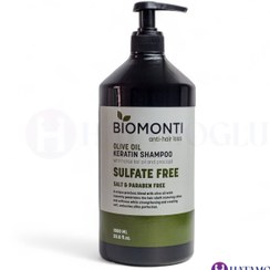 تصویر شامپو کراتین بدون سولفات بیومونتی حاوی روغن زیتون حجم 1 لیتر Biomonti sulfate-free keratin shampoo containing olive oil 1liter