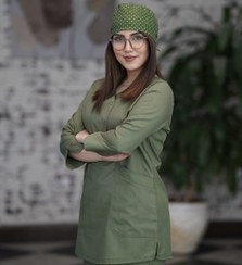 تصویر اسکراب زنانه آستین سه‌ربع اوراطب – طراحی مدرن با پارچه باکیفیت برای راحتی در محیط‌های پزشکی - سبزپسته ای / 2xl 