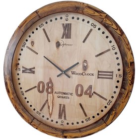 تصویر ساعت دیواری دکو پارس چوبی 70 سانتی رنگ طبیعی چوب Wallclock decoparsi