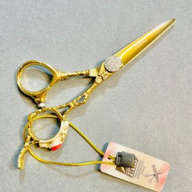 تصویر قیچی فینی طلائی دو نگینه قرمز Finny Gold Scissors With red gems (5‌inches)