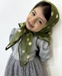 تصویر روسری دخترونه مینی اسکارف توری سبز زیتونی نارا 