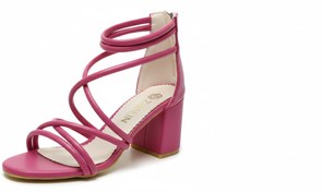 تصویر کفش صندل پاشنه‌دار زنانه مدل رومی جدید - رنگ‌بندی مشکی و سرخابی Zhalin Lace-up Gladiator Sandals for Women - Mid Block Heel Party Shoes