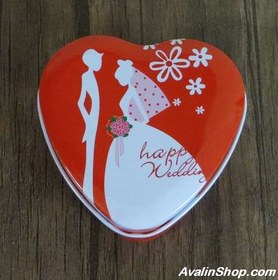تصویر جعبه کادویی فلزی طرح قلب Happy wedding 