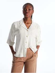 تصویر زنانه شومیز کتان مخلوط خط‌دار ایکساید | LC Waikiki | 942785505 | اورجینال 