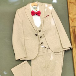 تصویر کت شلوار جلیقه پسرانه کرم 3 تیکه پسرانه کرم