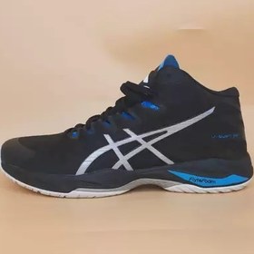 تصویر کفش والیبال و هندبال اسیکس وی سویفت ویتنام asics vswift ff رنگ سورمه ای فیروزه ای سایز 45 و 46 