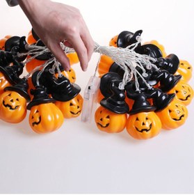 تصویر چراغ رشته‌ای ال‌ای‌دی به شکل کدو حلوایی با نور زرد گرم برند generic Pumpkin Shaped LED String Light Warm Yellow