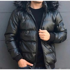 تصویر کاپشن فوق زیبای چرم پفکی ضخیم داخل خز -وزن ۱ کیلو ! Ultra-beautiful thick silicone leather jacket inside fur - weight 1 kg!