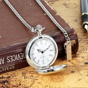 تصویر TREEWETO Pocket Watch with Engraving Chain Men's Black/Bronze Gift for Birthday Wedding Anniversary Husband 