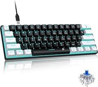 تصویر ROCK POW Wired 60% Mechanical Gaming Keyboard, Blue Switch Full Anti-ghosting Portable Mini Keyboard, for Windows Laptop PC Mac - White Black Ice 