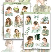 تصویر استیکر دختر بهار رنگ سبز ماچا 