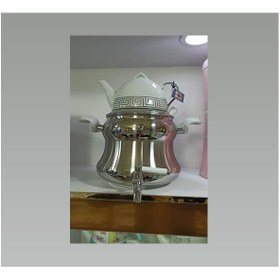 تصویر ست کتری 6 لیتری استیل و قوری چینی در دو طرح Set of 6 liter steel kettle and Chinese teapot in two designs