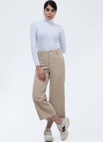 تصویر شلوار کتان واید لگ کرم Cream wide leg linen pants