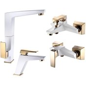 تصویر ست شیرآلات البرز روز مدل ابلیک رنگ سفید طلایی 