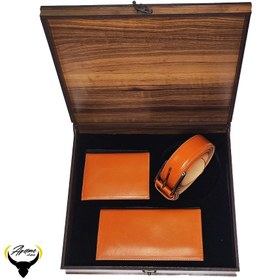 تصویر ست کمربند و کیف پول کتی و کیف پول جیبی چرم طبیعی کد 170 Card Holder set and key holder