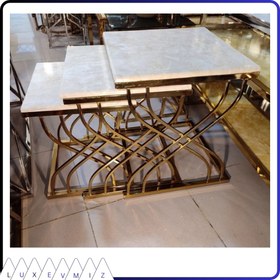 تصویر میز 3عسلی فلزی مدل ملودی - آینه / سیلور / سفید 