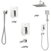 تصویر ست شیرآلات کسری مدل دامون توکار کروم مجموعه 6 عددی(دوش تیپ4 با زویی دیواری+شیر روشویی+شیر توالت) 
