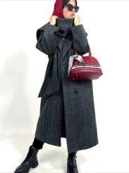 تصویر پالتو موهر شالدار فری سایز - طوسی / فری سایز تا ۴۶ 