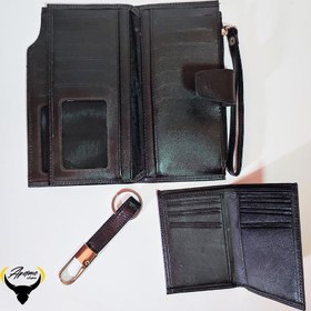 تصویر ست کیف پول و جاکلیدی و جاکارتی چرم طبیعی کد 143 wallet set