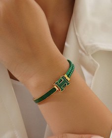 تصویر دستبند استیل هرمس بند چرمی Hermes-steel-bracelet-with-leather-strap