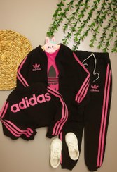تصویر سه تیکه ورزشی سویشرت شلوار و تیشرت دخترانه و پسرانه آدیداس Three-piece sports set, sweatshirt, pants and T-shirt for girls and boys, Adidas