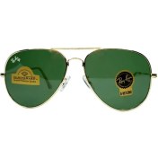 تصویر عینک آفتابی ریبن خلبانی شیشه سبز فریم طلایی الماس دار 