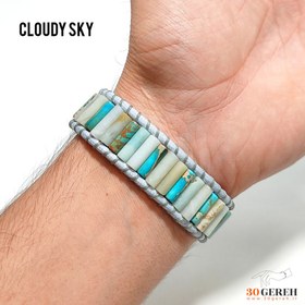 تصویر دستبند سنگی تراش لوله ای ( استوانه ) آمازونیت و فیروزه اصل دستبند آسمان ابری CLOUDY SKY Stone Bracelet amazonite & turquoise org