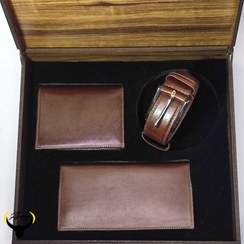 تصویر ست کمربند و کیف پول کتی و کیف پول جیبی چرم طبیعی کد 170 - مشکی Card Holder set and key holder