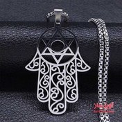 تصویر گردنبند دست حضرت فاطمه با ستاره داوود کد 100221 | ۷ تا ۱۴ روز کاری | رنگ طلایی: ۷ تا ۱۰ روز بیشتر 