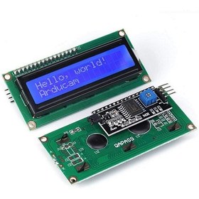 تصویر نمایشگر LCD کارکتری 16×2 با رابط I2C و بک لایت آبی 