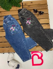 تصویر شلوار جین گلدوزی دخترانه - آبی / ۸۰ Embroidered jeans