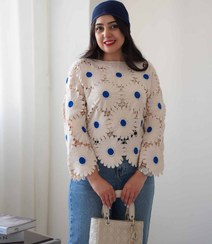 تصویر شومیز قلاب بافی ترک رنگ کرم طرح بابونه 