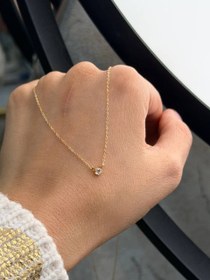 تصویر گردنبند تک نگین سفید 