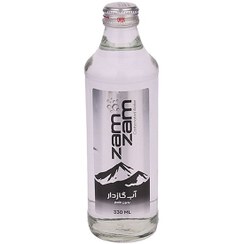 تصویر آب گازدار بدون طعم زمزم 330 میلی لیتری بطری شیشه ای زمزم