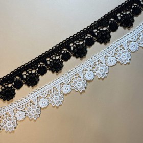 تصویر گیپور طرح گل - سفید/مشکی - یکطرفه 5 سانتی 