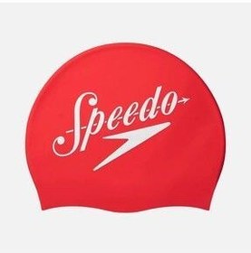 تصویر کلاه شنا قرمز مردانه و زنانه شعار سیلیکون استخوان سفید اسپیدو SPEEDO 