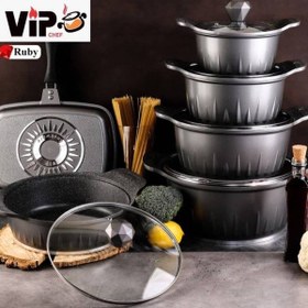 تصویر سرویس قابلمه چدن گرانیت 12پارچه vip chef مدل ماگالا سرویس قابلمه Vip chef