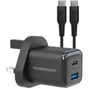 تصویر آداپتور شارژر با سیم پاورولوژی Powerology 35W PD QC 1xUSB-C 35W and 1xUSB-A 18W 