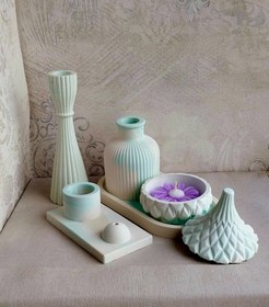 تصویر ست دکوری سنگ مصنوعی و شمع معطر مدل مارگاریت 