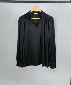 تصویر شومیز مجلسی زنانه برند الامور مدل آستین بلند ساده جنس ساتن ابریشم Women's shirt of Elamor Brand, Long Sleeves Simple Model, made of Satin Silk