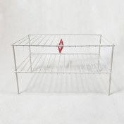 تصویر استند و راف دو طبقه فلزی با روکش پلاستیک (نظم دهنده کابینت) شلف و استند بشقاب داخل کابینت دو طبقه