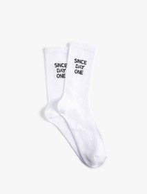 تصویر خرید اینترنتی جوراب رسمی و روزمره مردانه سفید کوتون 4WAM80122AA ا Soket Çorap Slogan İşlemeli Soket Çorap Slogan İşlemeli