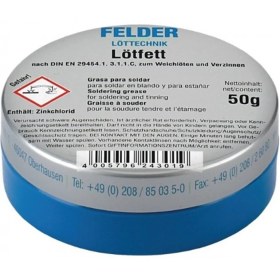 تصویر روغن لحیم آلمانی LOTFETT FELDER بزرگ 50 گرمی طوسی german solder oil lotfett felder large 50 grams gray