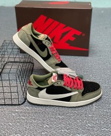 تصویر نایک جردن ۱ بدون ساق تراویس اسکات زیتونی سبز جیر Nike air Travis Scott Olive Green 